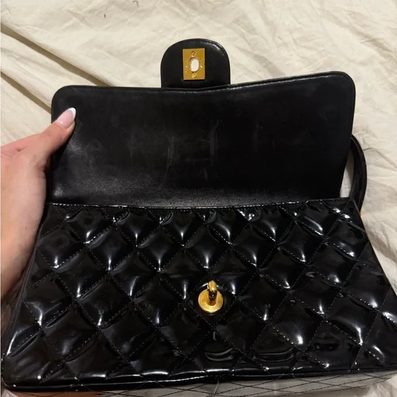 Chanel Black Patent Leather Double Flap Bag - Picture 3 of 8